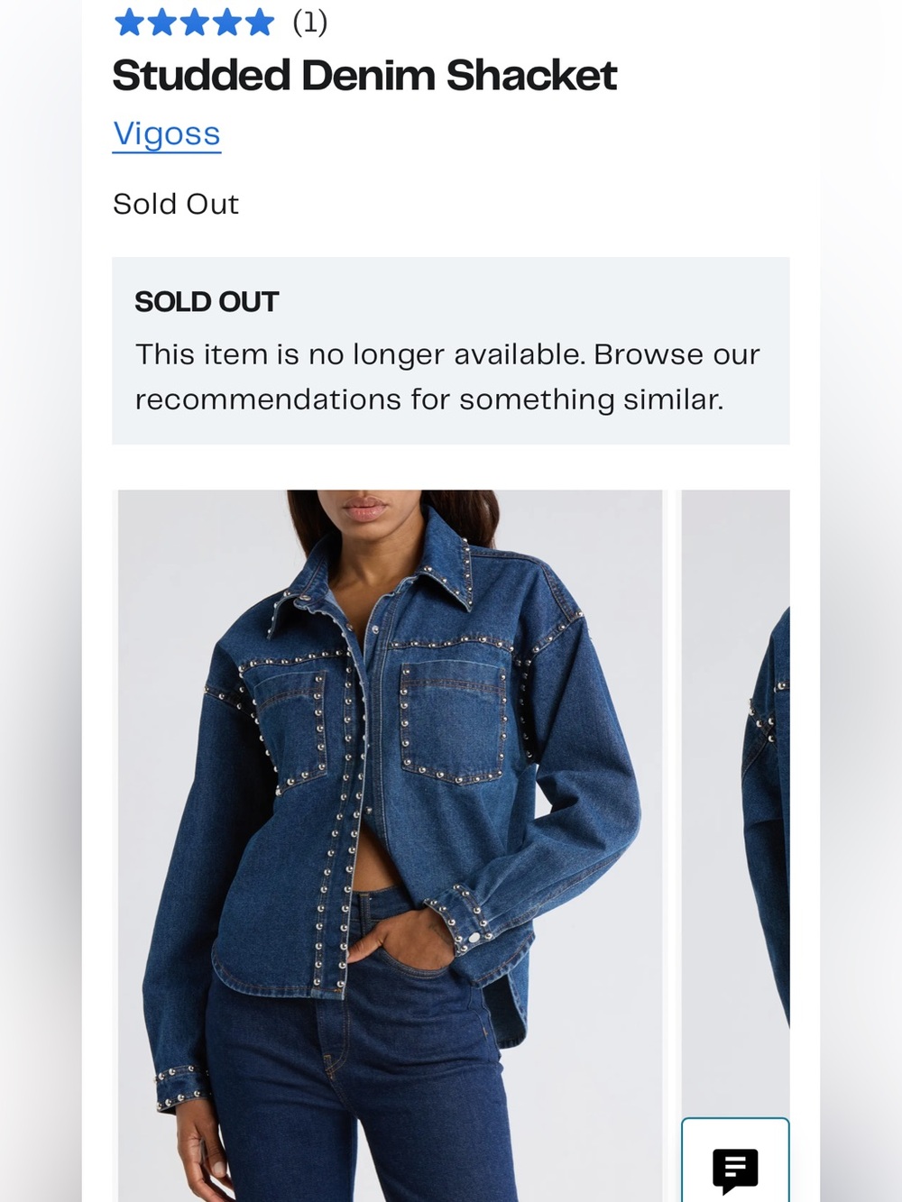Vigoss Dark Blue Studded Denim Shacket